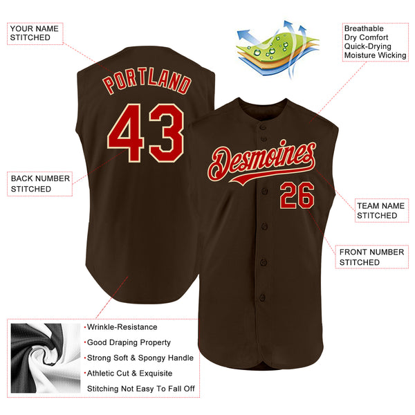 Custom Brown Red-Cream Authentic Sleeveless Baseball Jersey