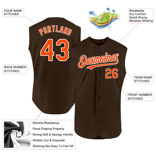 Custom Brown Orange-White Authentic Sleeveless Baseball Jersey