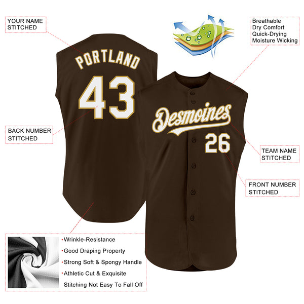 Custom Brown White-Old Gold Authentic Sleeveless Baseball Jersey