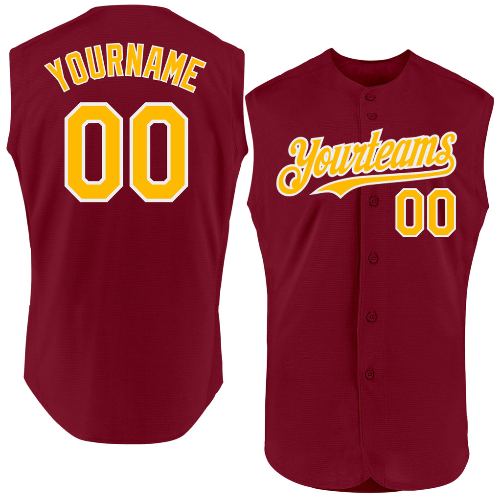 Custom Crimson Gold-White Authentic Sleeveless Baseball Jersey