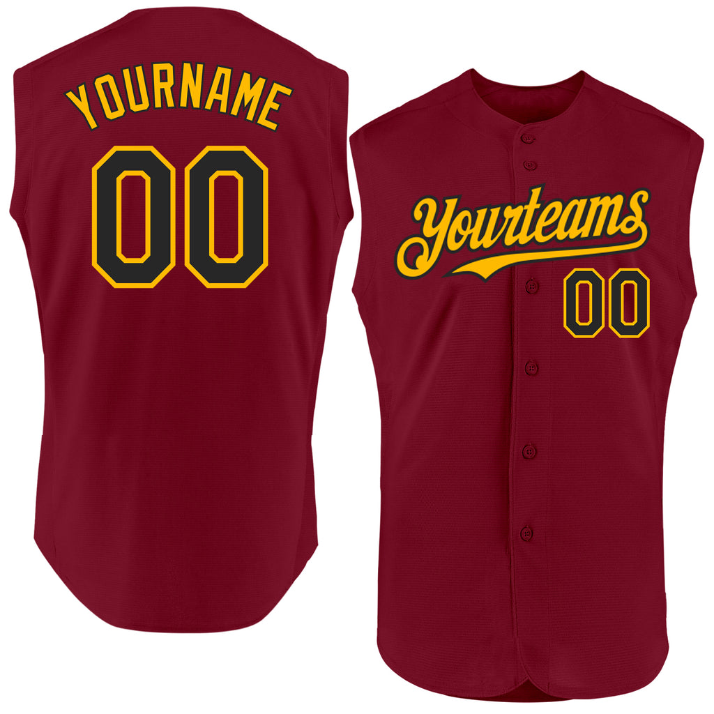 Custom Crimson Black-Gold Authentic Sleeveless Baseball Jersey