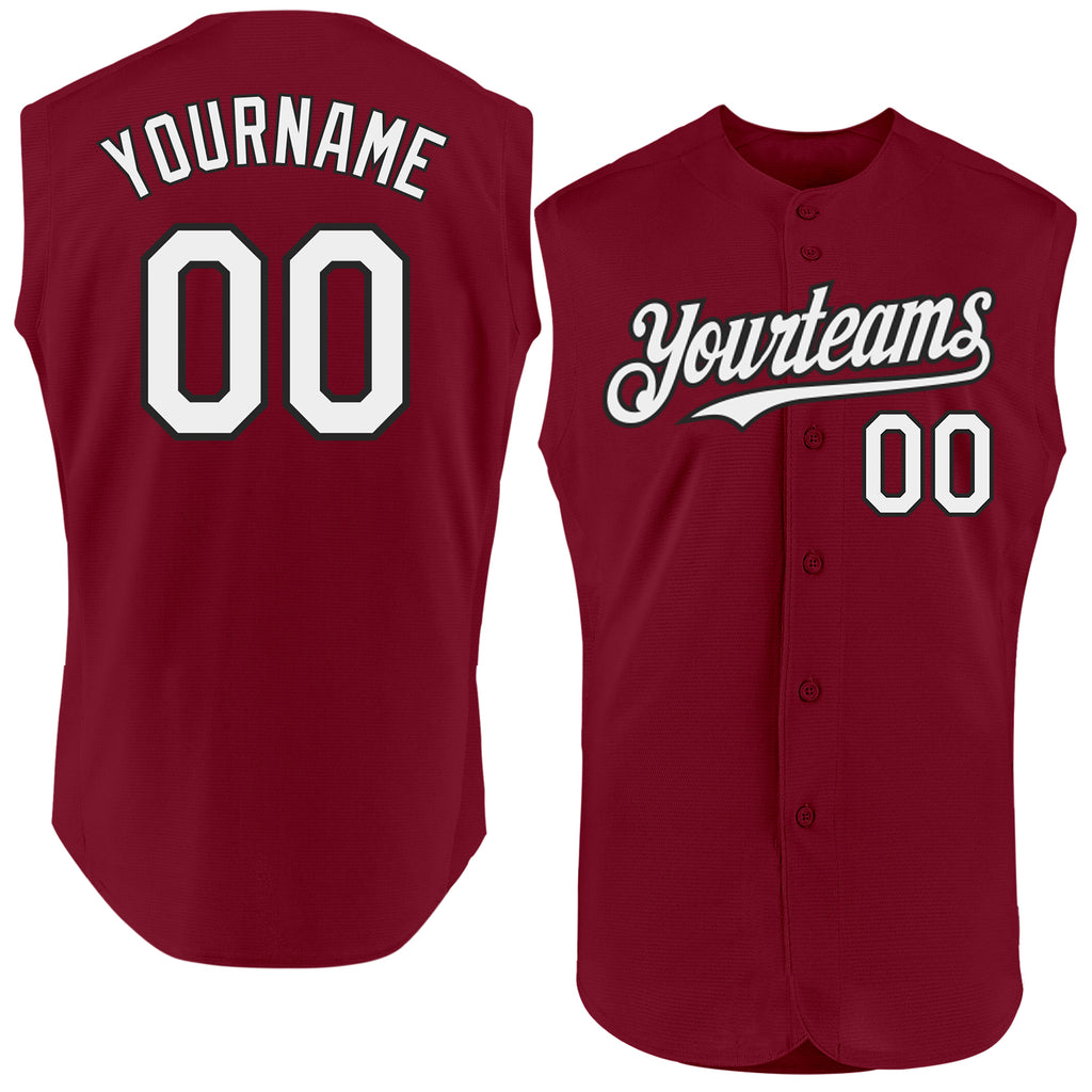 Custom Crimson White-Black Authentic Sleeveless Baseball Jersey