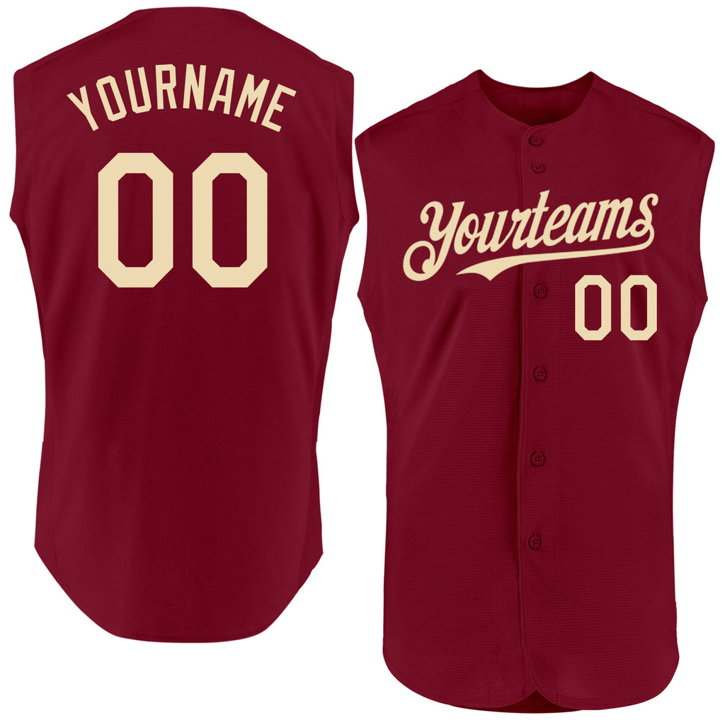 Custom Crimson Cream Authentic Sleeveless Baseball Jersey