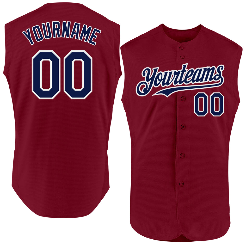 Custom Crimson Navy-White Authentic Sleeveless Baseball Jersey