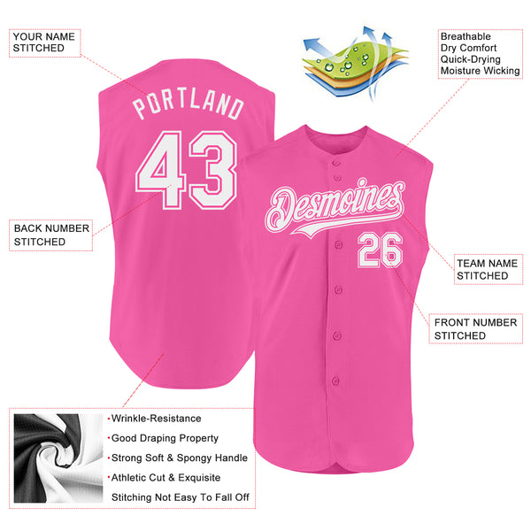 Custom Pink White Authentic Sleeveless Baseball Jersey