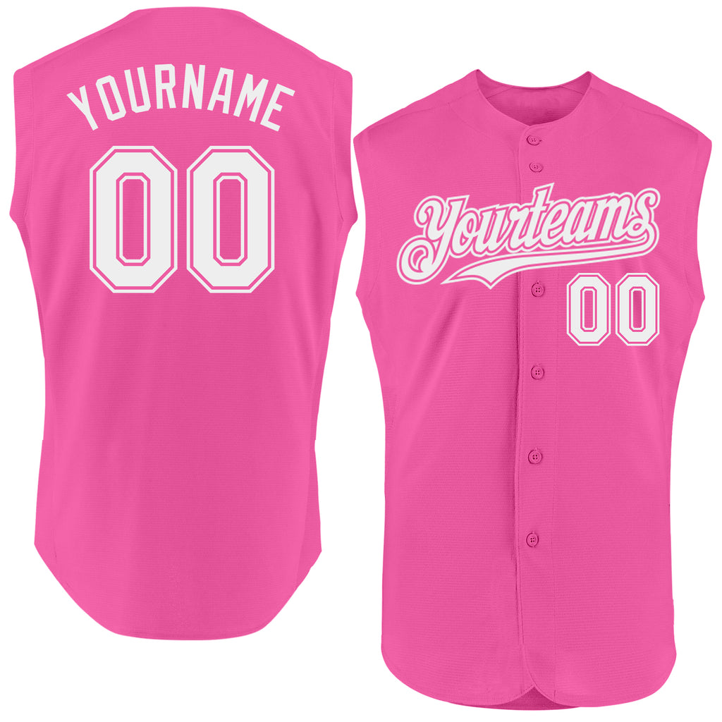 Custom Pink White Authentic Sleeveless Baseball Jersey