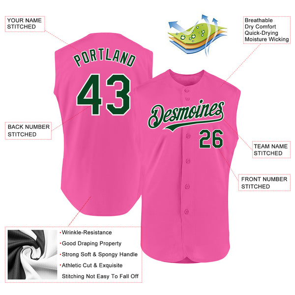 Custom Pink Green-White Authentic Sleeveless Baseball Jersey