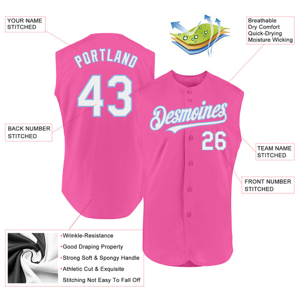 Custom Pink White-Light Blue Authentic Sleeveless Baseball Jersey