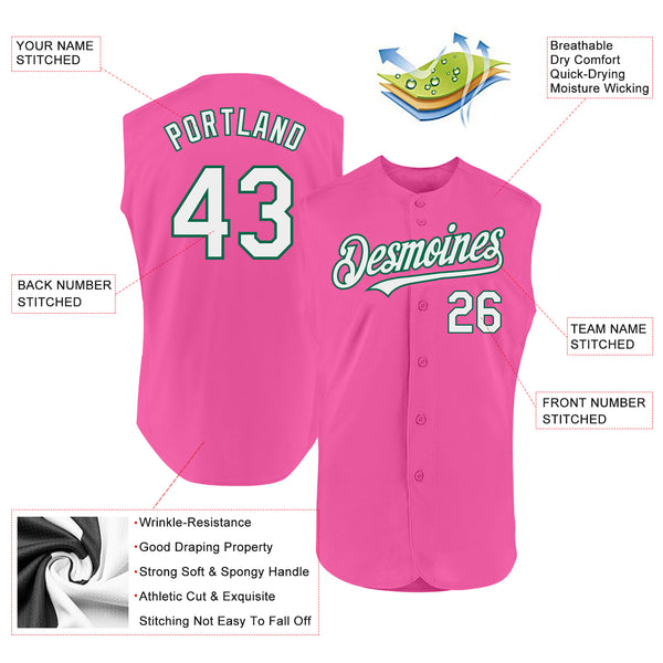 Custom Pink White-Kelly Green Authentic Sleeveless Baseball Jersey