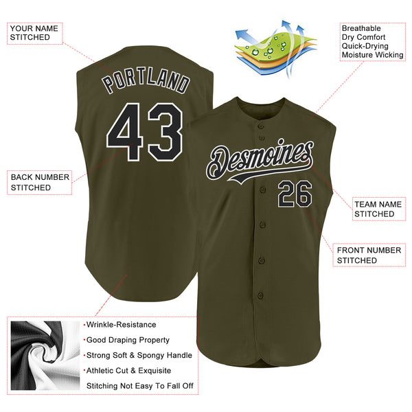 Custom Olive Black-White Authentic Sleeveless Salute To Service Baseball Jersey