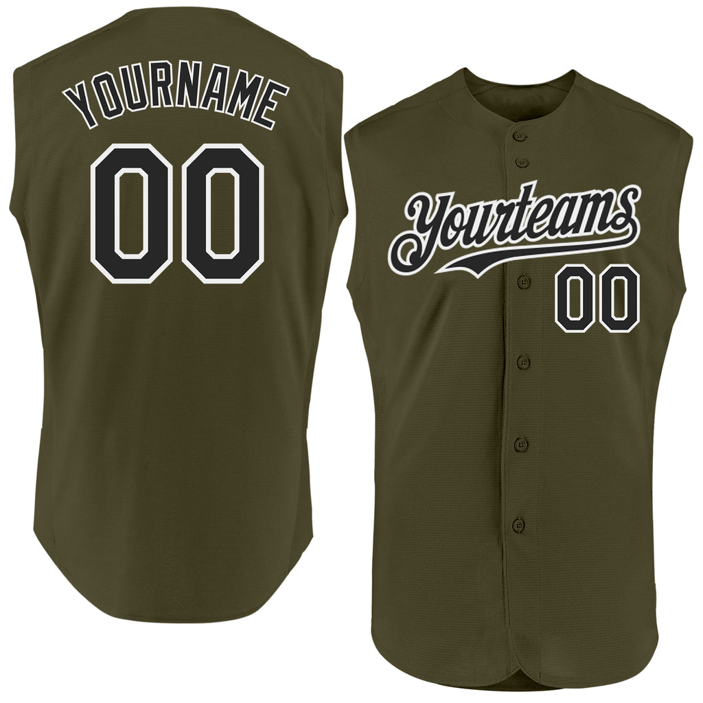 Custom Olive Black-White Authentic Sleeveless Salute To Service Baseball Jersey