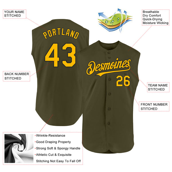 Custom Olive Gold-Black Authentic Sleeveless Salute To Service Baseball Jersey