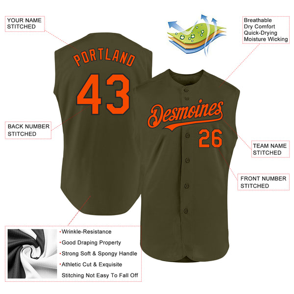 Custom Olive Orange-Black Authentic Sleeveless Salute To Service Baseball Jersey