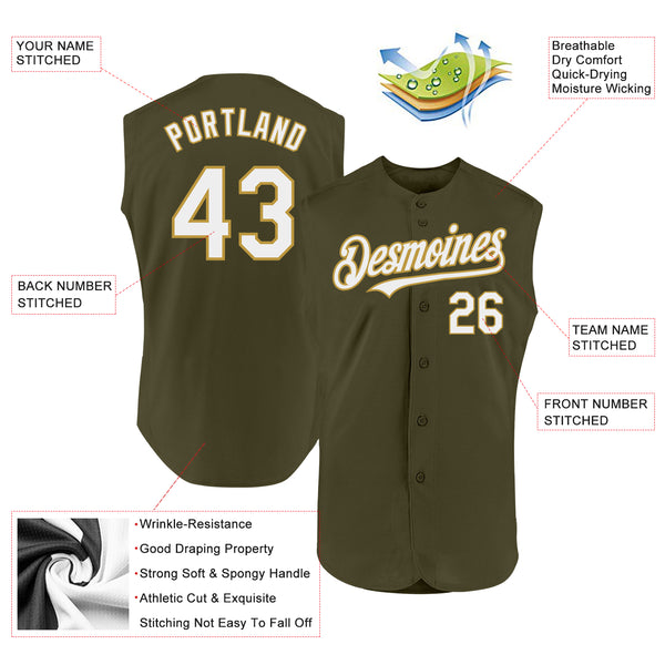 Custom Olive White-Old Gold Authentic Sleeveless Salute To Service Baseball Jersey