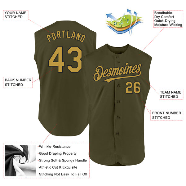 Custom Olive Old Gold-Black Authentic Sleeveless Salute To Service Baseball Jersey