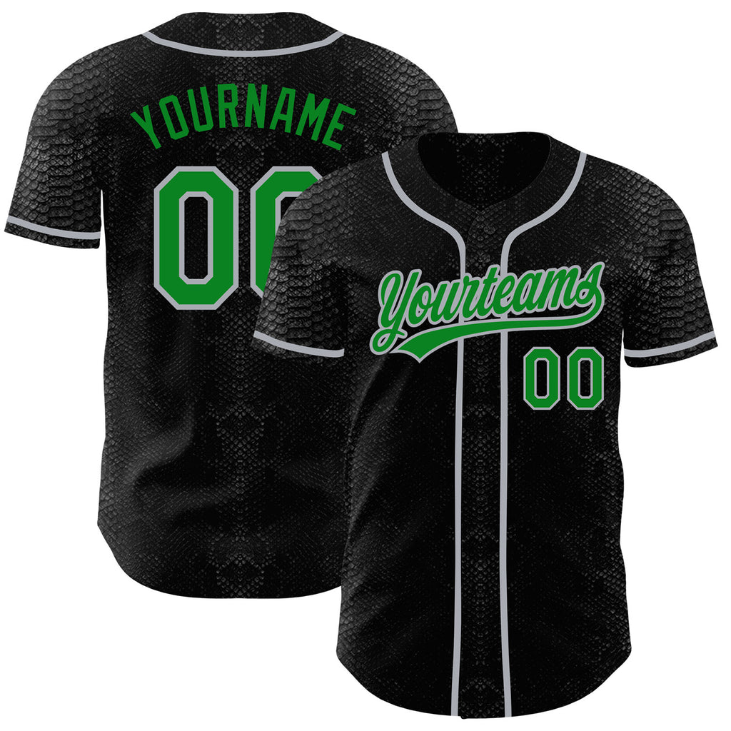 Custom Black Snakeskin Grass Green-Gray Authentic Baseball Jersey