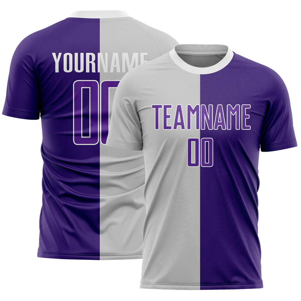 Custom Gray Purple-White Sublimation Split Fashion Soccer Uniform Jersey