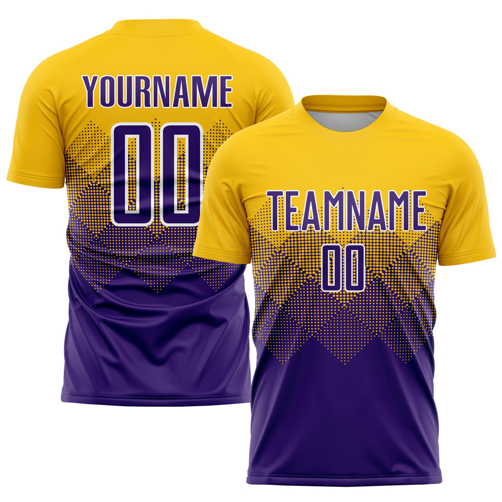 Custom Gold Purple-White Sublimation Soccer Uniform Jersey