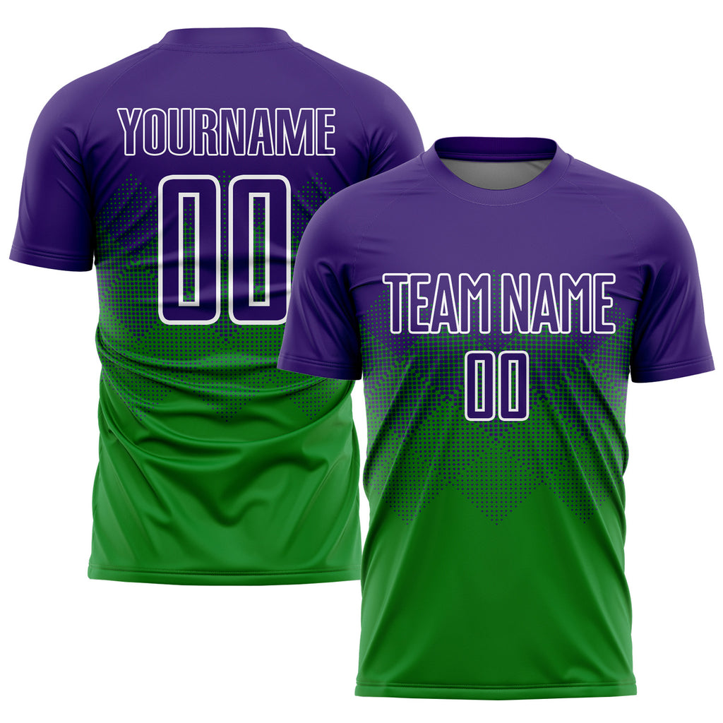 Custom Grass Green Purple-White Sublimation Soccer Uniform Jersey
