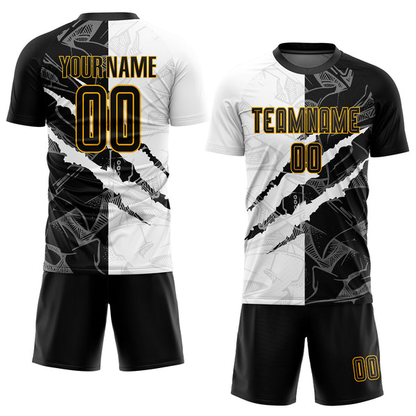Custom Graffiti Pattern Black-Gold Scratch Sublimation Soccer Uniform Jersey