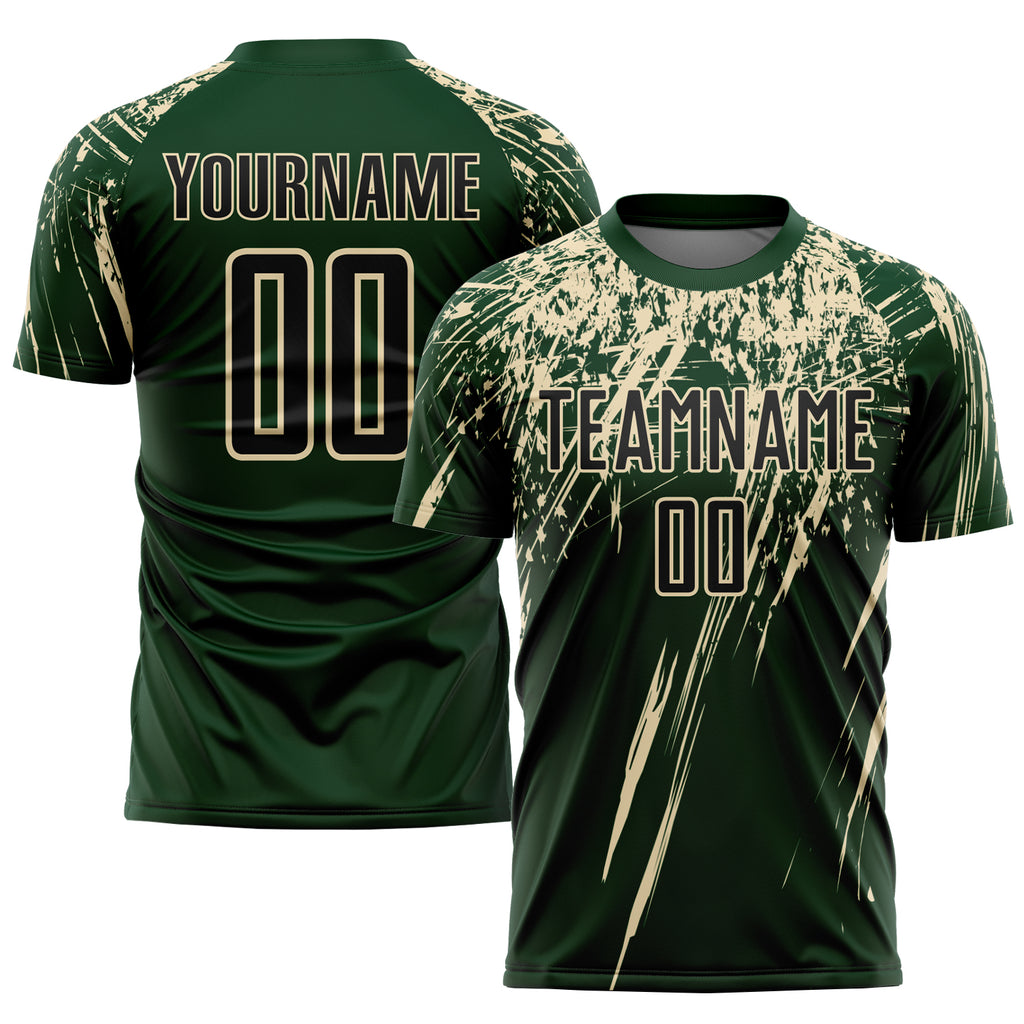 Custom Green Black-Cream Sublimation Soccer Uniform Jersey