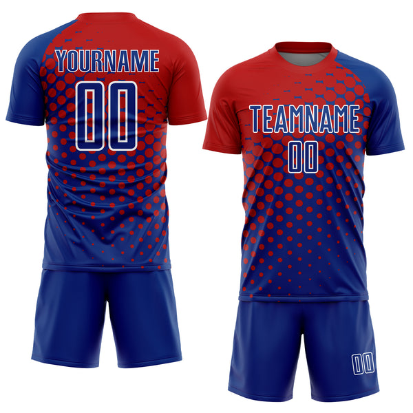 Custom Red Royal-White Sublimation Soccer Uniform Jersey