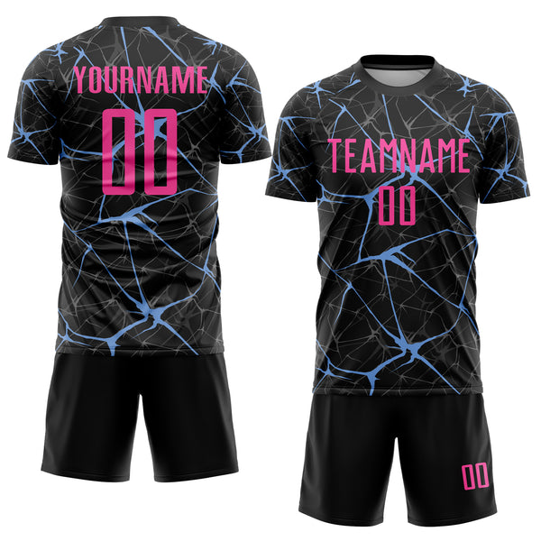 Custom Black Pink-Light Blue Sublimation Soccer Uniform Jersey