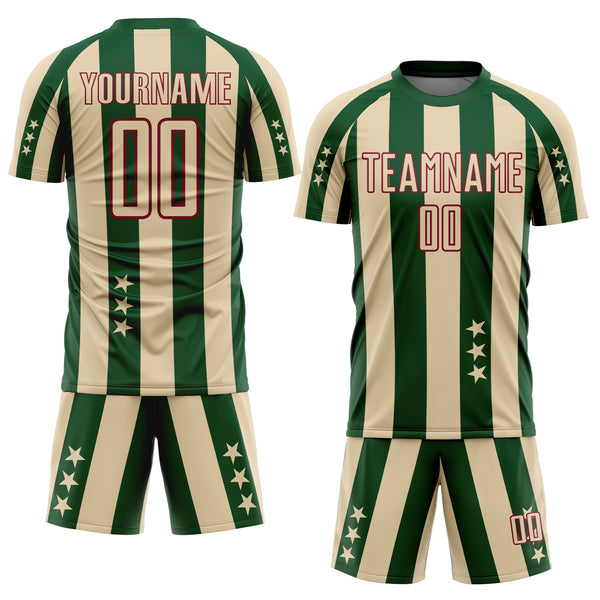 Custom City Cream Green-Crimson Stars And Stripes Sublimation Soccer Uniform Jersey