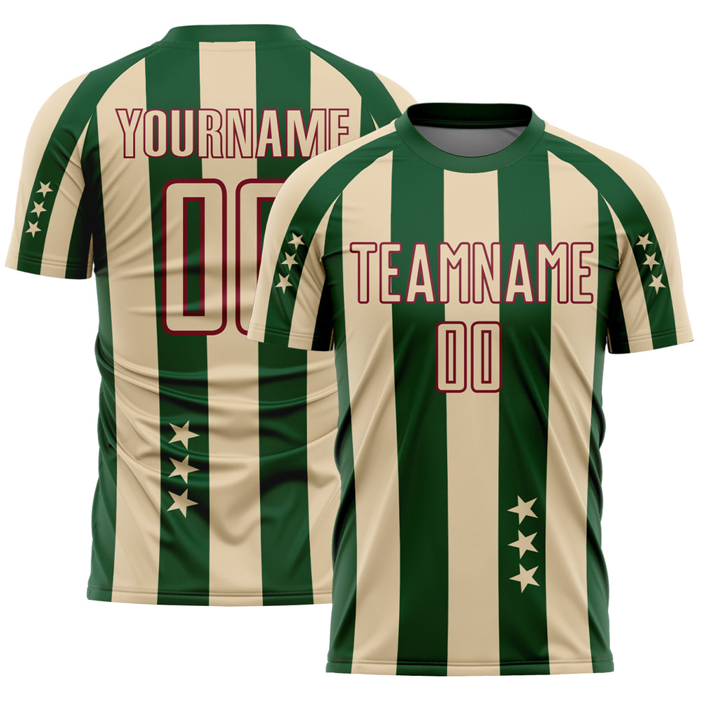 Custom City Cream Green-Crimson Stars And Stripes Sublimation Soccer Uniform Jersey