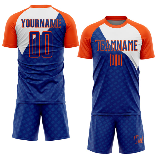 Custom Royal Orange-White Curve Lines Sublimation Soccer Uniform Jersey