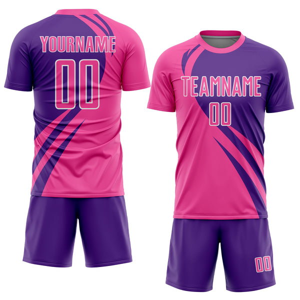 Custom Pink Purple-White Curve Lines Sublimation Soccer Uniform Jersey