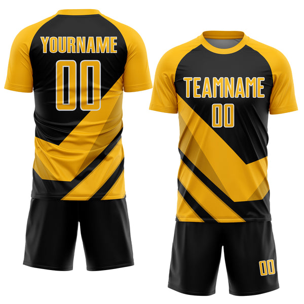 Custom Gold Black-White Arrow Shapes Sublimation Soccer Uniform Jersey