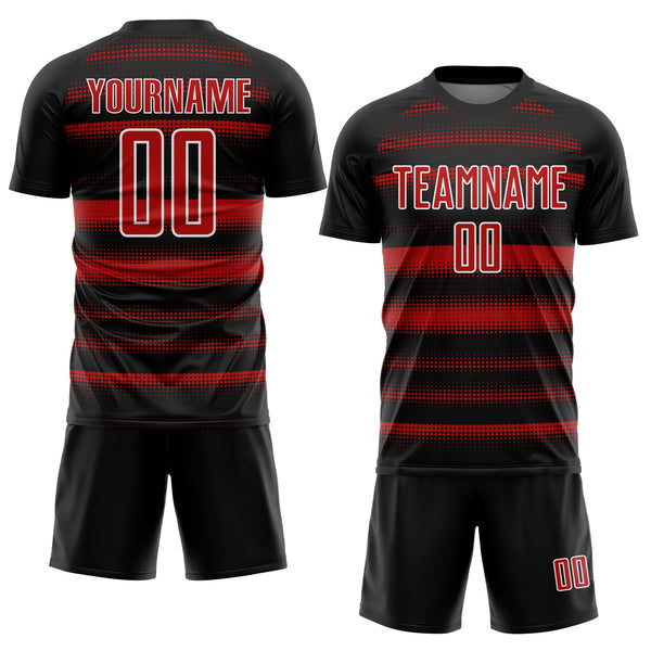 Custom Black Red-White Halftone Dots Sublimation Soccer Uniform Jersey