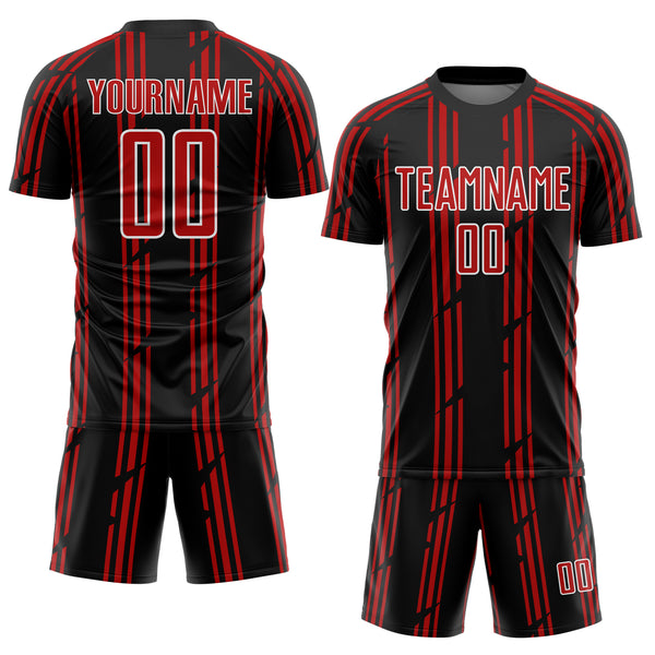 Custom Black Red-White Pinstripe Sublimation Soccer Uniform Jersey