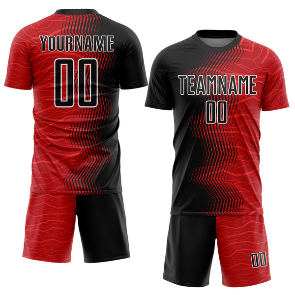 Custom Red Black-White Gradient Arrow Sublimation Soccer Uniform Jersey