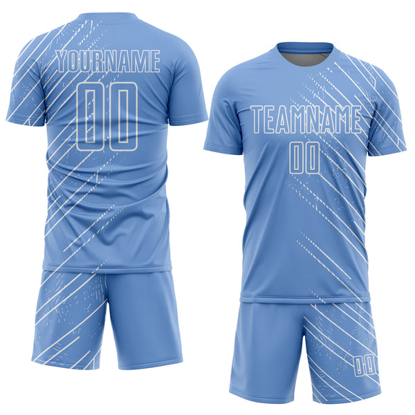 Custom Light Blue White Lines Sublimation Soccer Uniform Jersey