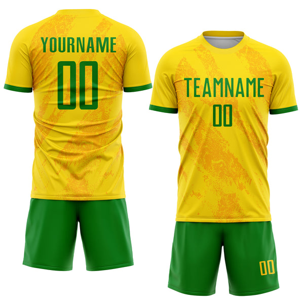 Custom Gold Grass Green Sublimation Soccer Uniform Jersey