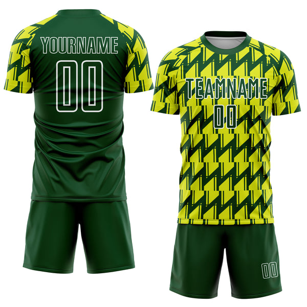 Custom Green Neon Yellow-White Sublimation Soccer Uniform Jersey