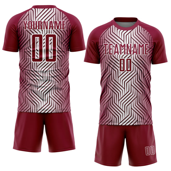 Custom Maroon White Lines Sublimation Soccer Uniform Jersey