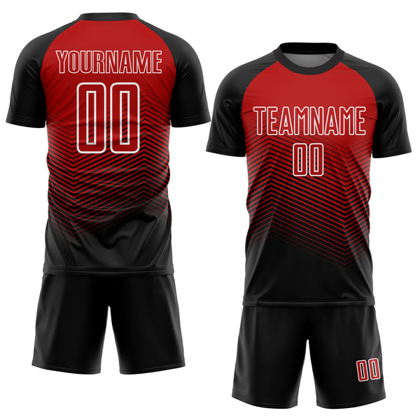 Custom Black Red-White Lines Sublimation Soccer Uniform Jersey
