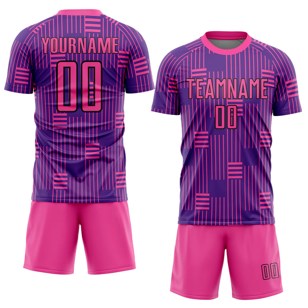 Custom Purple Pink-Black Lines Sublimation Soccer Uniform Jersey