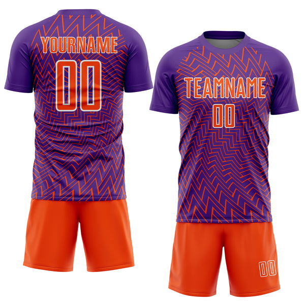 Custom Purple Orange-White Lines Sublimation Soccer Uniform Jersey