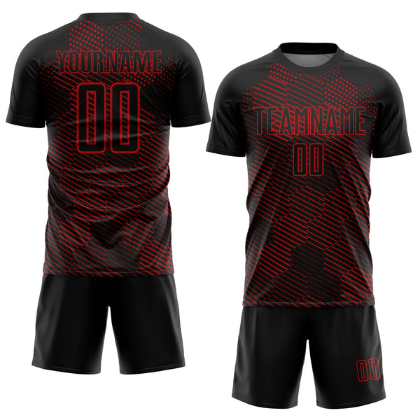 Custom Black Red Abstract Hexagon Sublimation Soccer Uniform Jersey