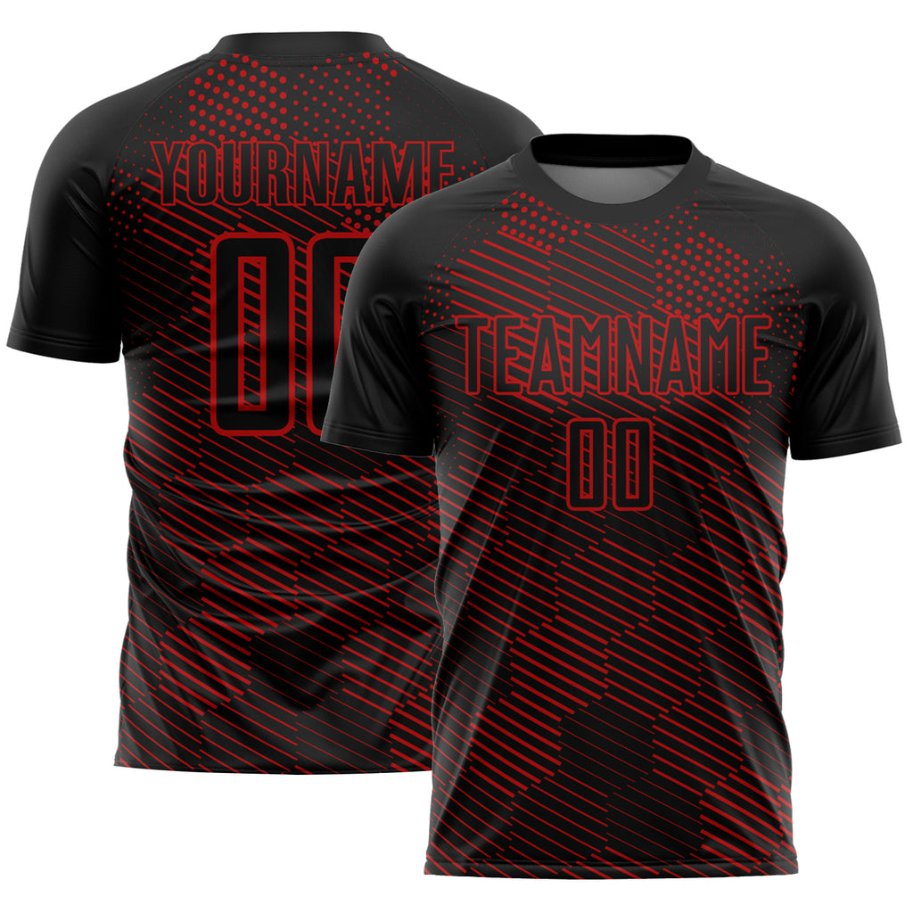 Custom Black Red Abstract Hexagon Sublimation Soccer Uniform Jersey