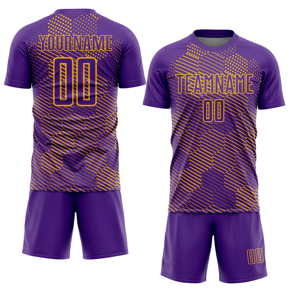 Custom Purple Gold Abstract Hexagon Sublimation Soccer Uniform Jersey