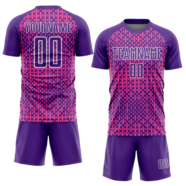 Custom Purple Pink-White Abstract Geometric Shapes Sublimation Soccer Uniform Jersey