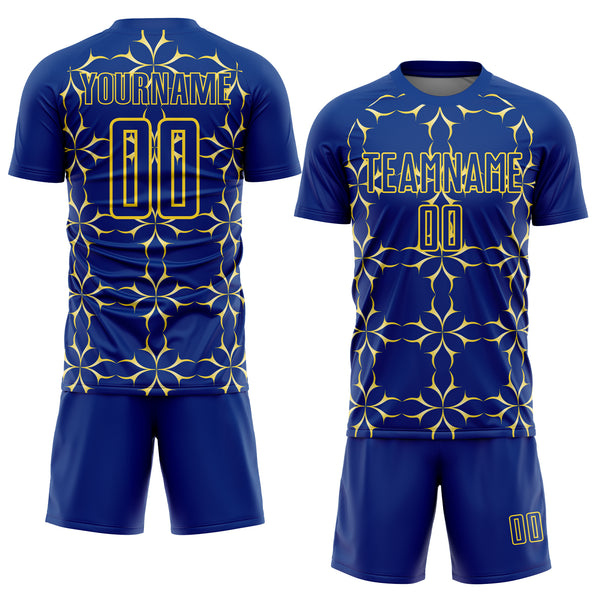 Custom Royal Yellow Damask Pattern Sublimation Soccer Uniform Jersey