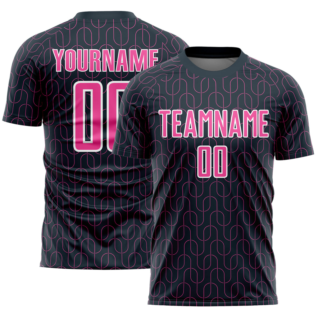 Custom Navy Pink-White Geometric Pattern Sublimation Soccer Uniform Jersey