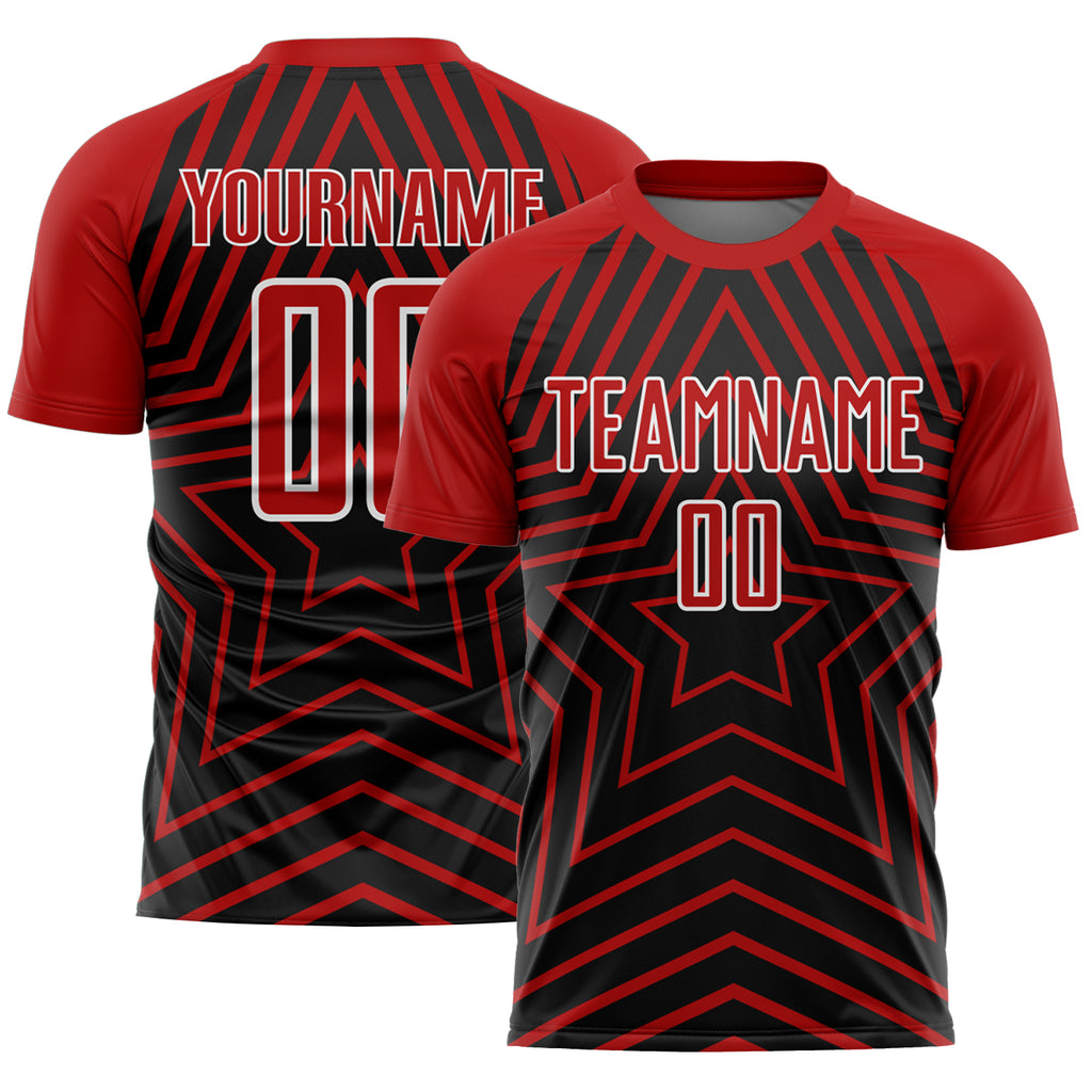 Custom Black Red-White Stars Sublimation Soccer Uniform Jersey