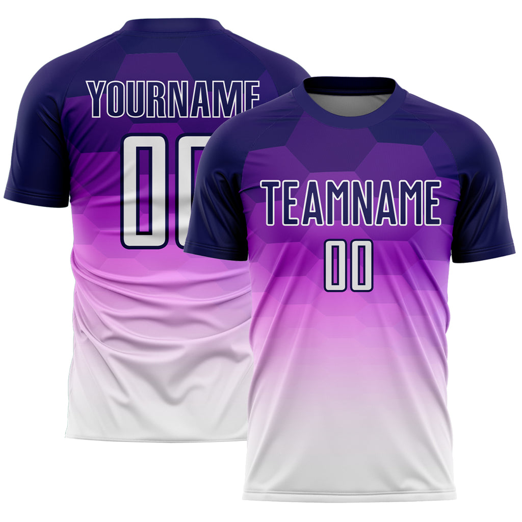 Custom Purple White Gradient Hexagons Pattern Sublimation Soccer Uniform Jersey